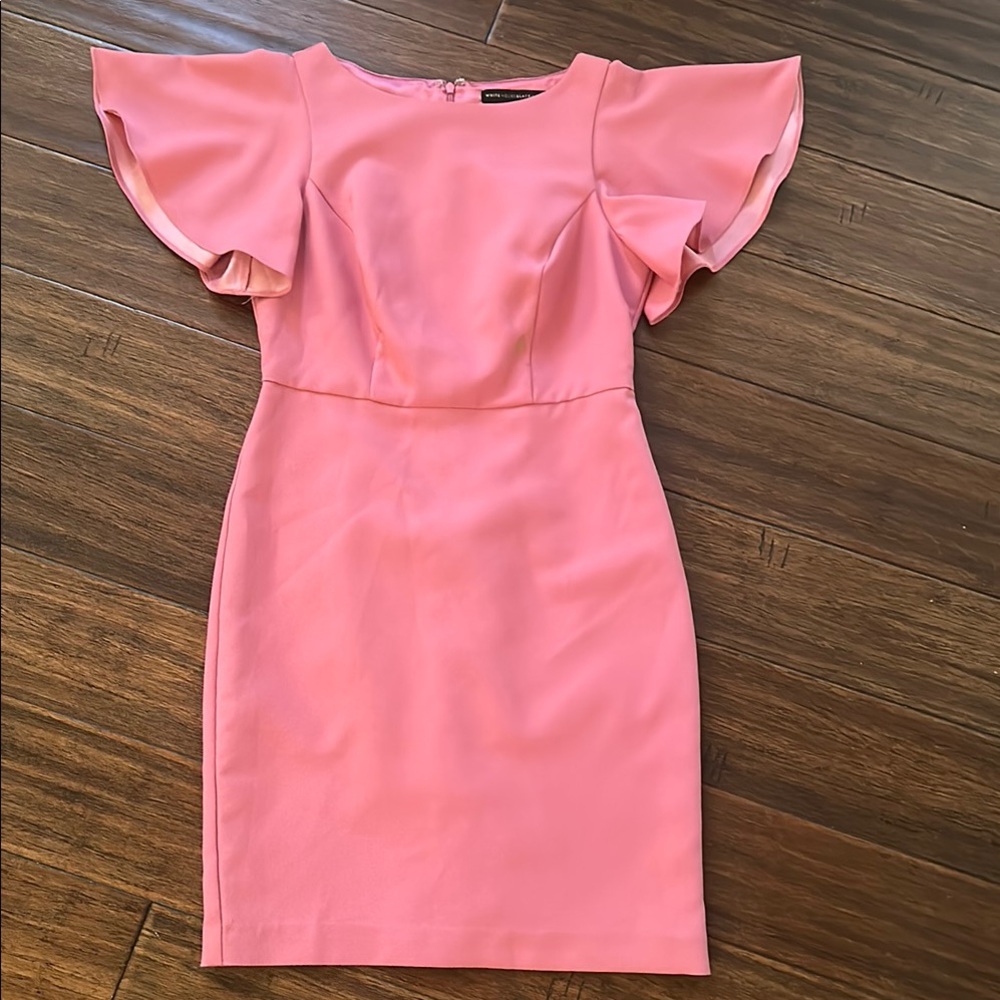 White House Black Market Pink Sheath Dress with Flutter Sleeves
